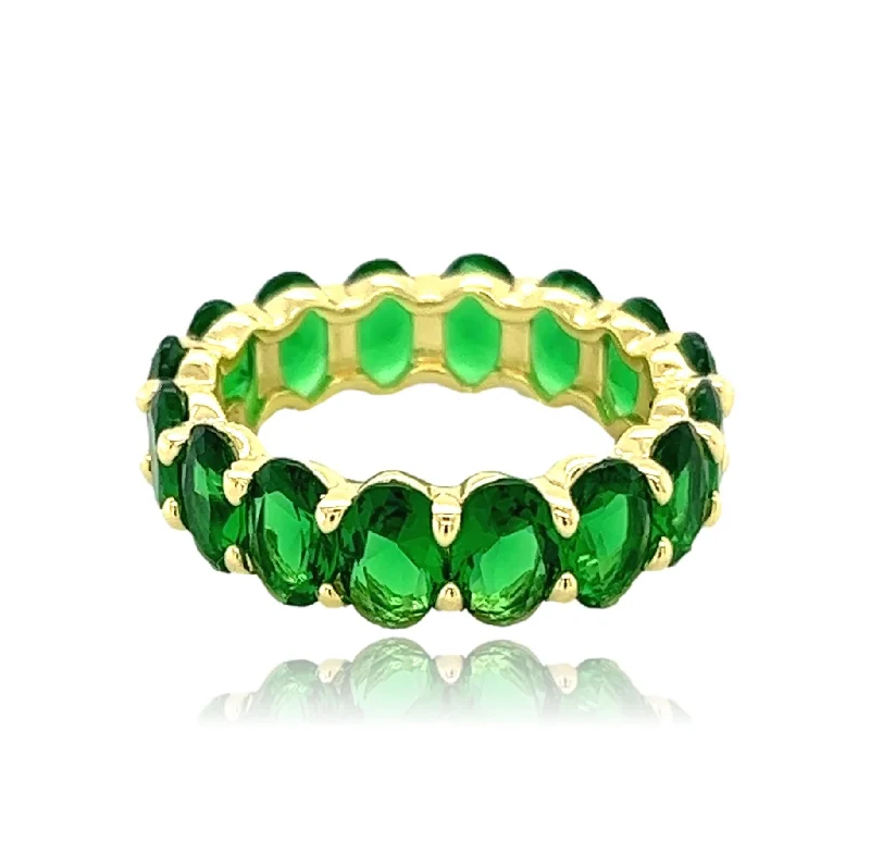 Open - Band Fashion Rings in Sterling Silver with Gemstone InlaysEmerald Green CZ's Oval Eternity Ring