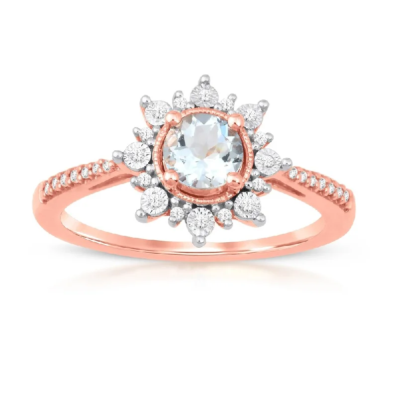 Signature - Design Women's Diamond Rings with a Brand - Specific Pattern and High - Quality Diamonds1/10ct TDW Diamond Halo Gemstone Ring in 10k Rose Gold