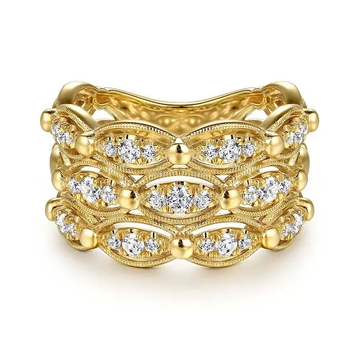 Magnetic Fashion Rings in Stainless Steel with a Modern, Interlocking DesignGabriel & Co. Bujukan Multi Row Diamond Wide Band Ring in 14K Yellow Gold