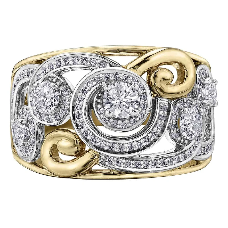 Three - Stone Women's Diamond Rings Symbolizing Past, Present, and Future with Emerald - Cut DiamondsTwo-Tone Gold and Diamond Right Hand Ring