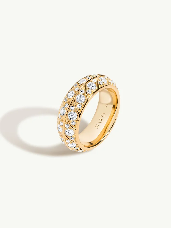 Three - stone diamond engagement ring in rose gold, symbolizing past, present, and futurePalmyra Eternity Band With Brilliant White Diamonds In 18K Yellow Gold, 8mm