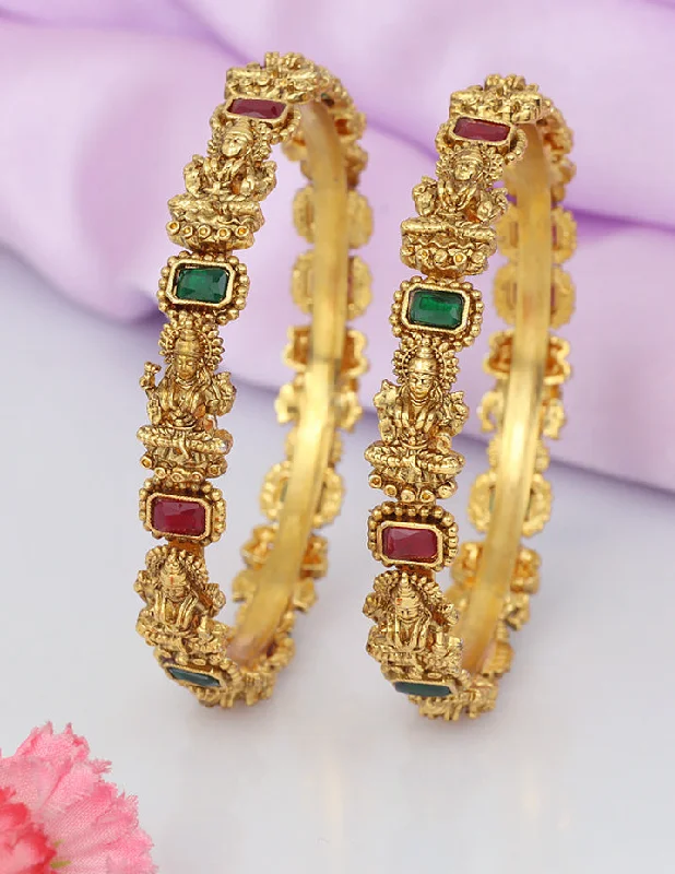 Rose Gold - Plated Bangles with Cubic Zirconia for a Glamorous TouchDesigner Lakshmi Devi Ruby Emerald Matt Stone Bangles ZBGL11165