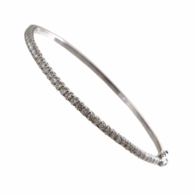 Pearl - Adorned Bangle Bracelets with Delicate Silver Chains18K White Gold Diamond Bangle