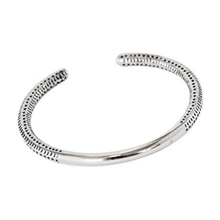 Boho - Style Bangle Bracelets with Feather and Bead EmbellishmentsSolid Intricate Pattern 925 Sterling Silver Bar Cuff Bangle for Men