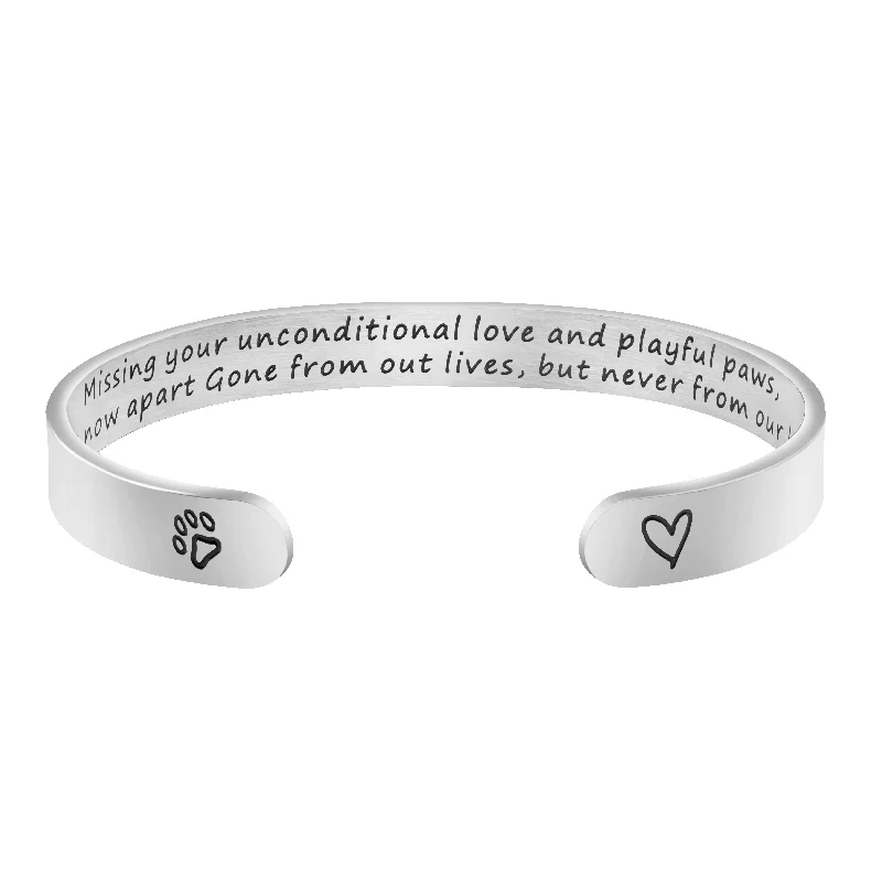 Women's Sterling Silver Cuff Bracelets with Engraved Floral Patterns for a Romantic LookMissing your unconditional love and playful paws Dog Memorial Cuff