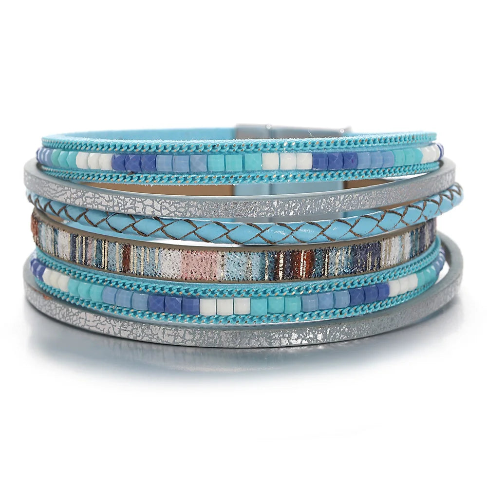 Magnetic Closure Women's Cuff Bracelets with Crystal Embellishments for Easy Wear'Beach' Cuff Bracelet - ocean