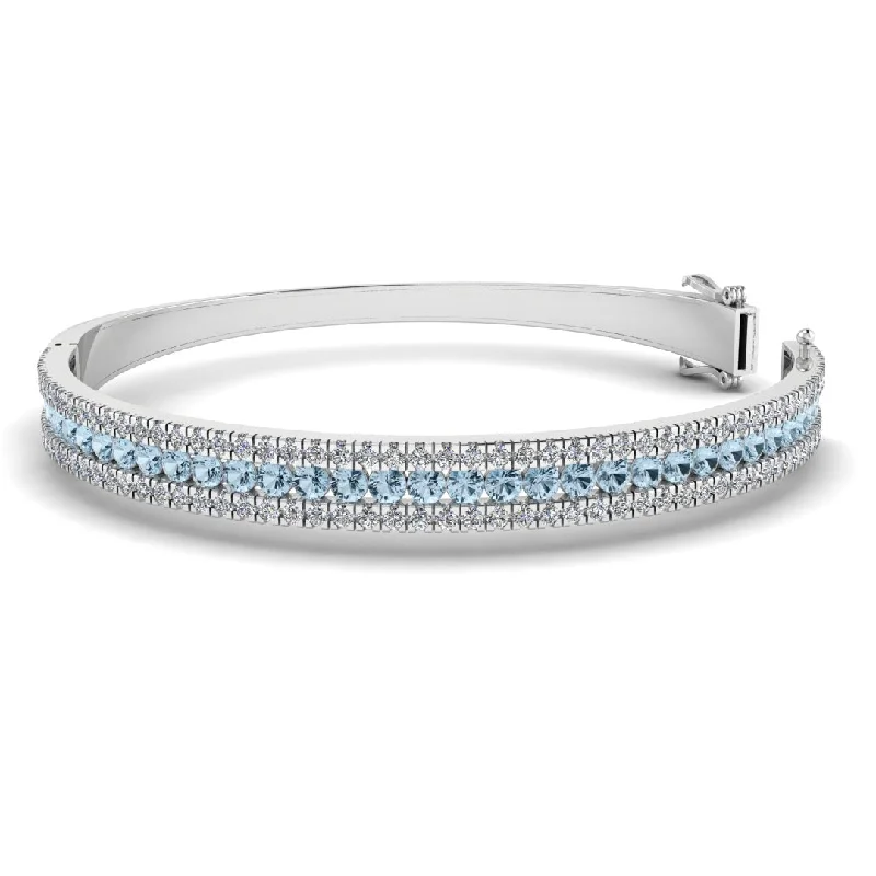 Pearl - Adorned Bangle Bracelets with Delicate Silver ChainsRound Brilliant 4.05 Carat Aquamarine and Diamond 3 Rows Bangle BAN1A