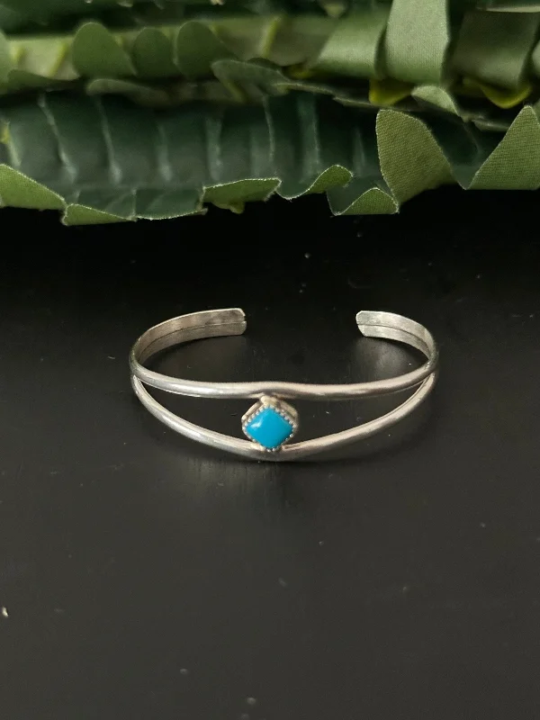 Stackable Women's Cuff Bracelets in Different Sizes and Materials for Layered StylingNavajo Made Sleeping Beauty Turquoise and Sterling Silver BABY Cuff Bracelet