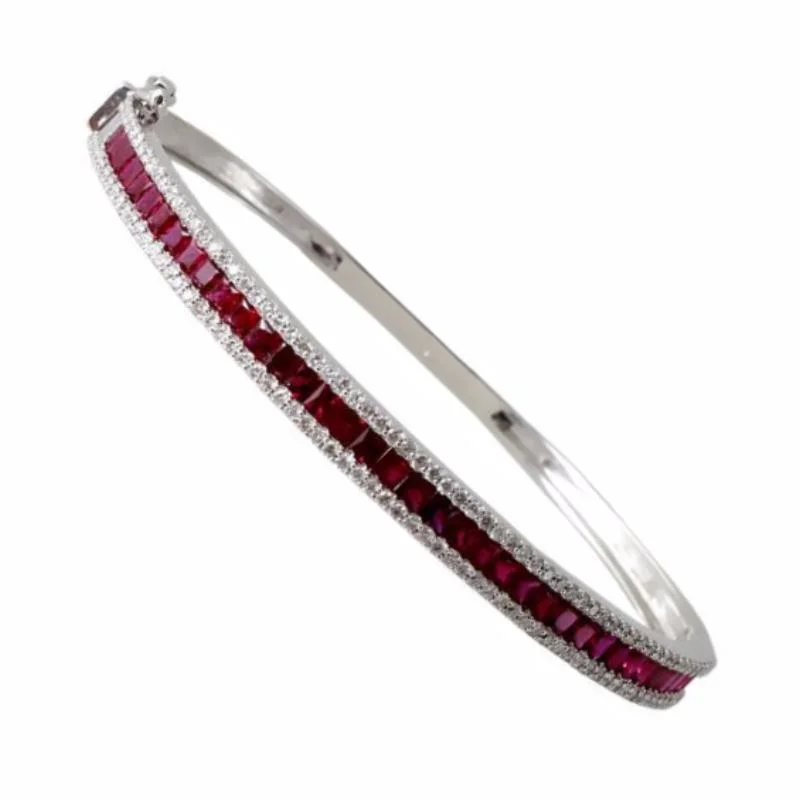 Bangle Bracelets with Celtic Knotwork for a Symbolic and Stylish Look18K White Gold Ruby Diamond Bangle