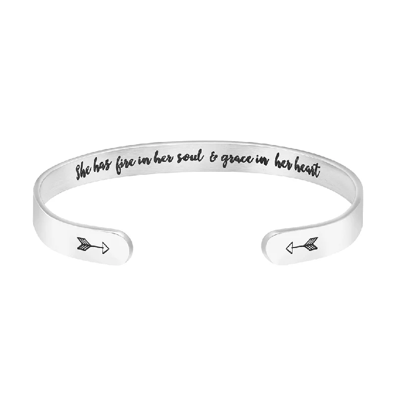 Women's Stainless Steel Cuff Bracelets with Geometric Designs for a Modern and Minimalist StyleShe Has Fire in Her Soul and Grace in Her Heart Hidden Message Cuff Bracelet