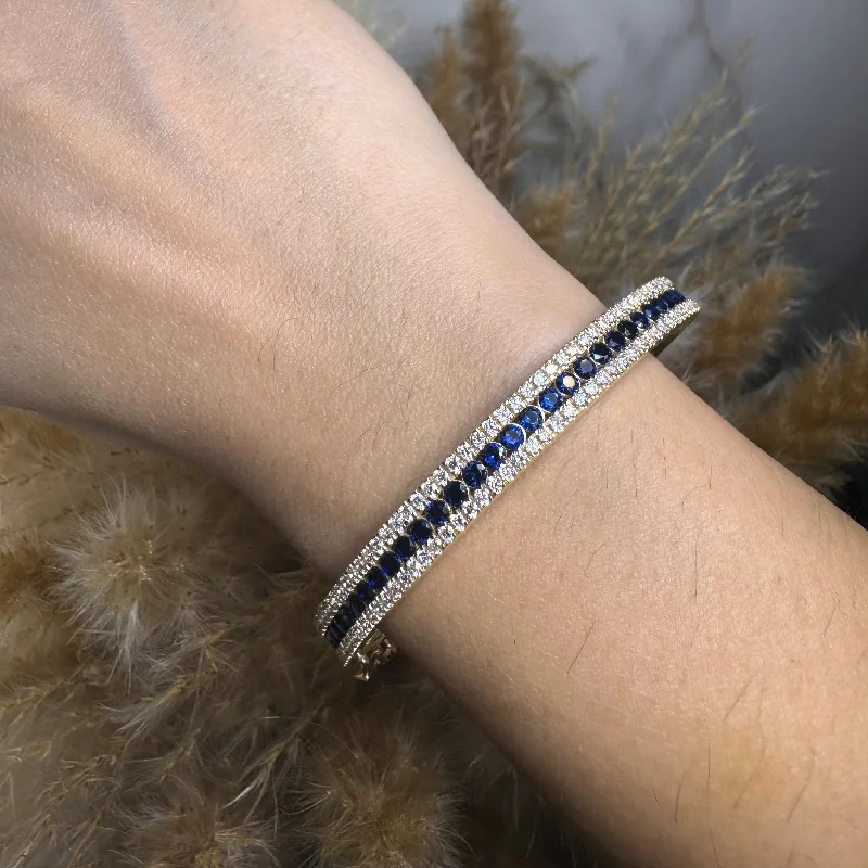 Leather - Wrapped Bangles with Studded Details for a Rock - Chic VibeRound Brilliant 4.05 Carat Sapphire and Diamond 3 Rows Bangle BAN1S