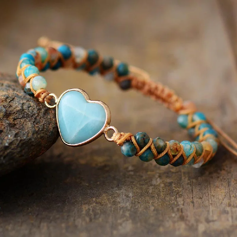 Women's Cuff Bracelets with Hamsa Hand Charms for Protection and Good LuckOnyx & Amazonite Heart Charm Braided Bracelet