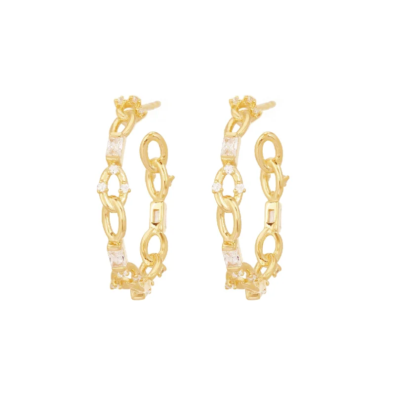 Vintage hoop earringsBaguette Chain Gold Vermeil Hoops w. Zirconia