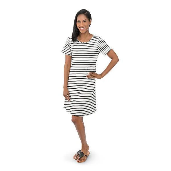 Vintage - Inspired Bangle Bracelets with Filigree and Rhinestone AccentsTop It Off Striped T-Shirt Dress - Black and White