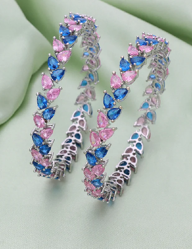 Clear Crystal - Embellished Bangles for a Sparkling and Elegant AppearanceDesigner Zirconia Aqua Blue & Baby Pink Bangles ZBGL10128