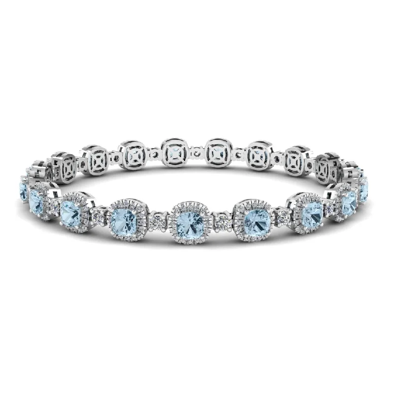 Clear Crystal - Embellished Bangles for a Sparkling and Elegant AppearanceCushion Shape 8.5 Carat Aquamarine Featuring Diamond Halo Bracelet BRHACCA