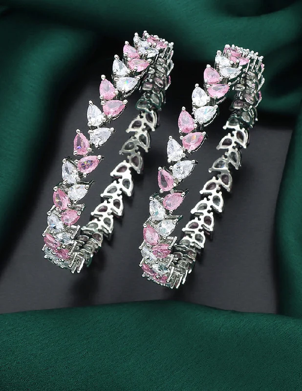 Leather - Wrapped Bangles with Studded Details for a Rock - Chic VibeDesigner Zirconia Baby-Pink & White Bangles ZBGL10128