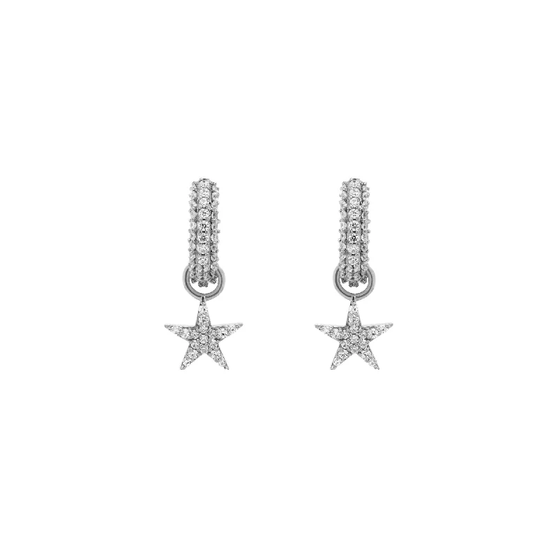 Everyday hoop earringsBlack Ruthenium on Silver Huggie w. Star Pendants