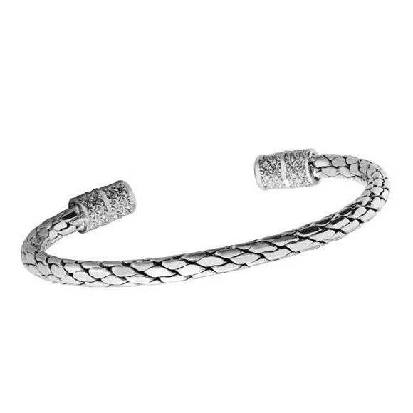 Clear Crystal - Embellished Bangles for a Sparkling and Elegant AppearanceMen's Torque Bangle Bracelet Snakeskin 925 Sterling Silver Open Cuff For Men