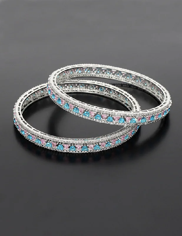 Pearl - Adorned Bangle Bracelets with Delicate Silver ChainsDesigner Zircon Rhodhium Plated Bangles ZBGL11143