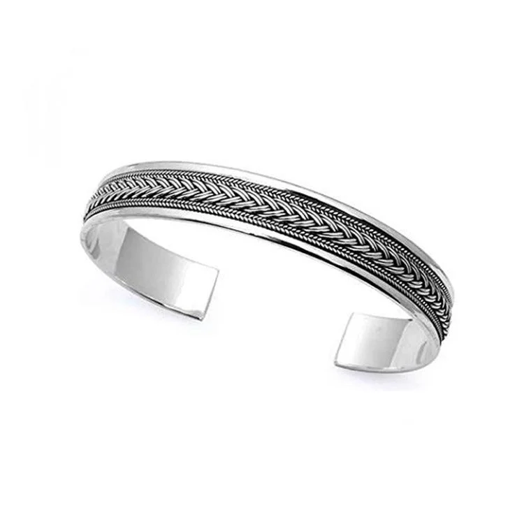 Plus Size Women's Wide Bangle Bracelets in Matte Finish for a Statement PieceMen's Silver Bangle | Braided Sterling Silver Cuff Bangle for Men