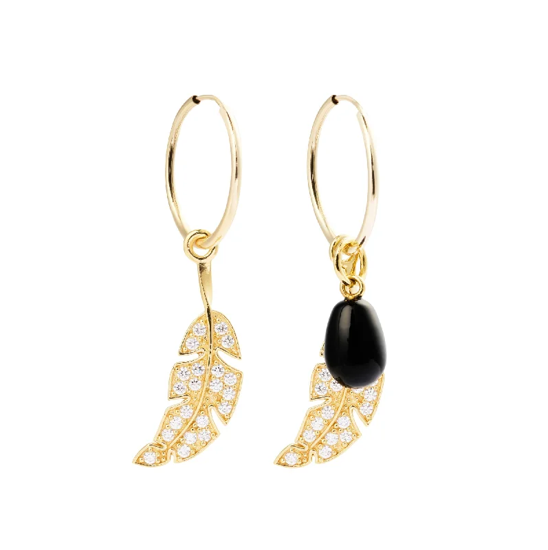 Hypoallergenic hoop earringsLeaf & Drop Gold Vermeil Hoops w. Black Onyx