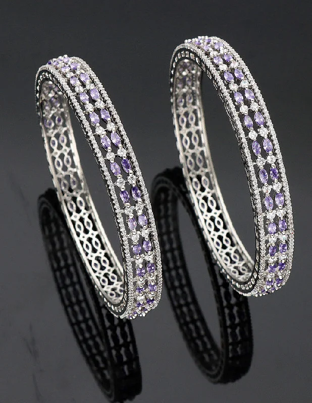 Boho - Style Bangle Bracelets with Feather and Bead EmbellishmentsDesigner Zirconia Amethyst Bangles ZBGL10956