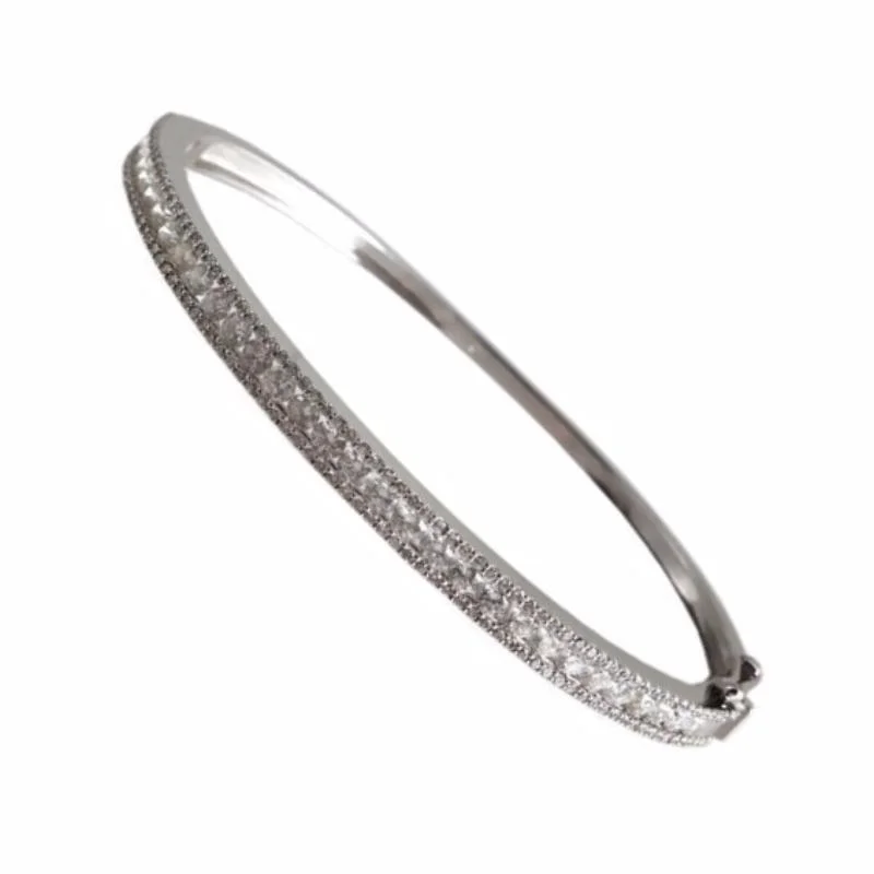 Bangle Bracelets with Adjustable Screw - Closures for a Secure Fit18K White Gold Diamond Bangle