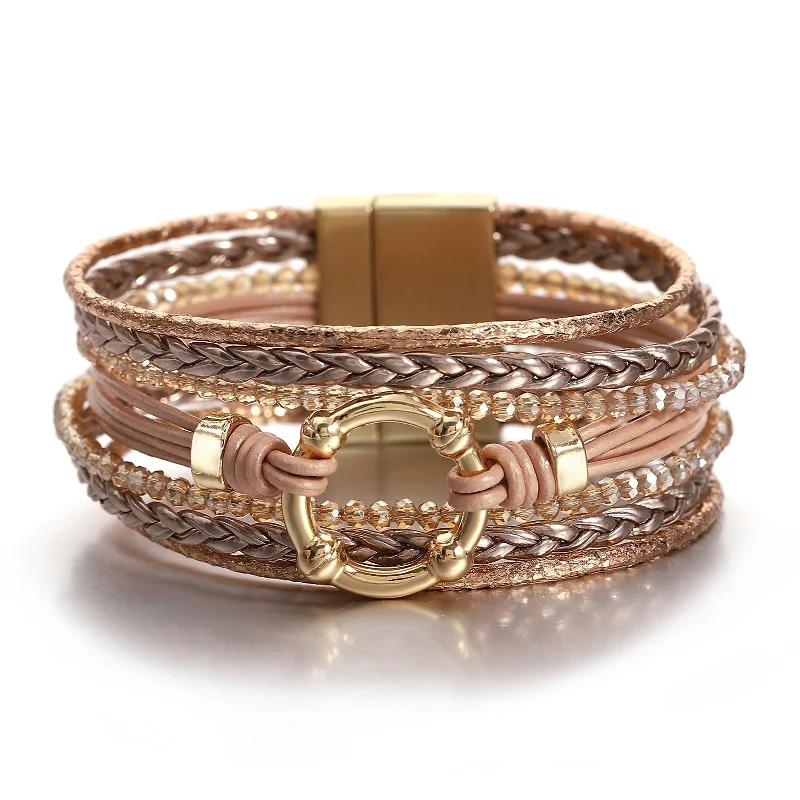 Stackable Women's Cuff Bracelets in Different Sizes and Materials for Layered Styling'Orana' Charm & Beads Cuff Bracelet - rose gold