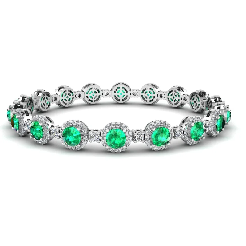 Leather - Wrapped Bangles with Studded Details for a Rock - Chic VibeRound Brilliant Shape 8.5 Carat Emerald Gem Featuring Diamond Halo Bracelet BRHARBE