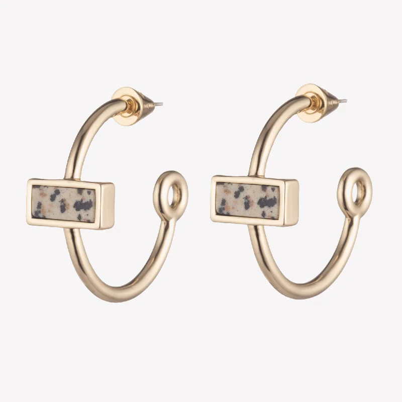 Everyday hoop earringsINLAID CROSSBAR HOOP EARRINGS - DALMATIAN JASPER