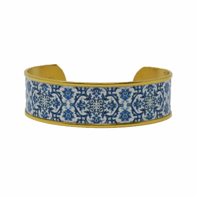 Women's Cuff Bracelets with Hamsa Hand Charms for Protection and Good LuckMediterranean Royal Blue Tile Cuff Bracelet