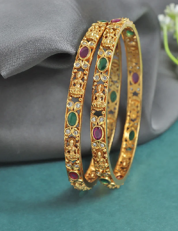 Vintage - Inspired Bangle Bracelets with Filigree and Rhinestone AccentsDesigner Lakshmi Devi Matt Stone Bangles ZBGL11199