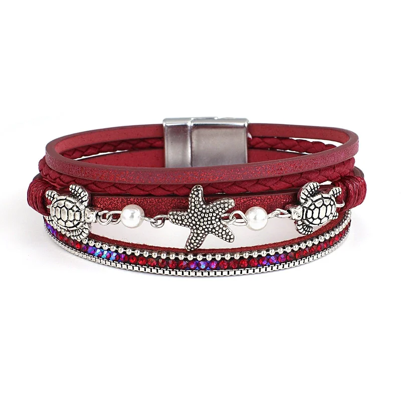 Vintage - Inspired Women's Cuff Bracelets with Filigree Work for a Retro Appeal'Sea Life' Charm Cuff Bracelet - red