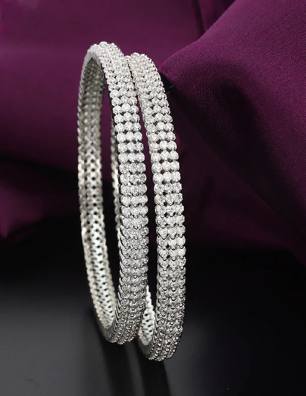 Plus Size Women's Wide Bangle Bracelets in Matte Finish for a Statement PieceDesigner Zircon Rhodhium Plated Bangles ZBGL11004