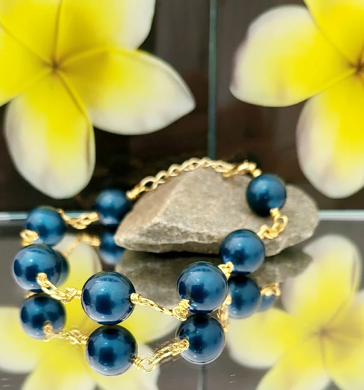 Bangle Bracelets with Adjustable Screw - Closures for a Secure FitBlair Bracelet - 12mm Royal Blue Swarovski Pearls