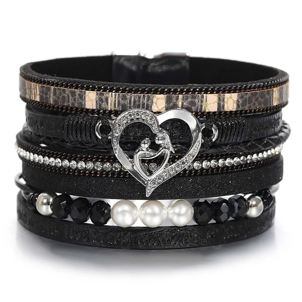 Vintage - Inspired Women's Cuff Bracelets with Filigree Work for a Retro Appeal'Inspired Heart' Rhinestones and Beads Bracelet - black