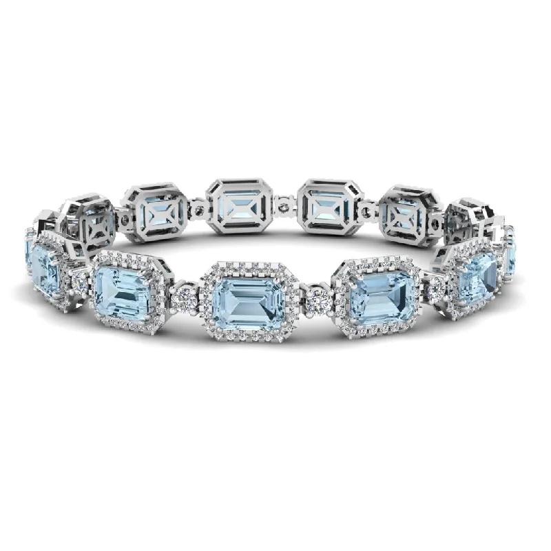 Bangle Bracelets with Adjustable Screw - Closures for a Secure FitEmerald Shape 14 Carat Aquamarine Center Featuring Diamond Halo Bracelet BRHAEMA