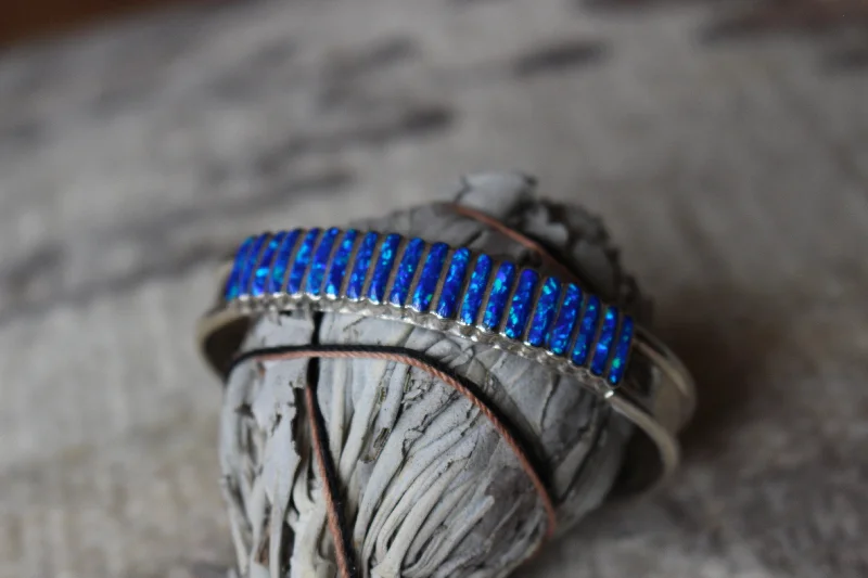 Vintage - Inspired Women's Cuff Bracelets with Filigree Work for a Retro AppealBlue Opal Desert Bracelet