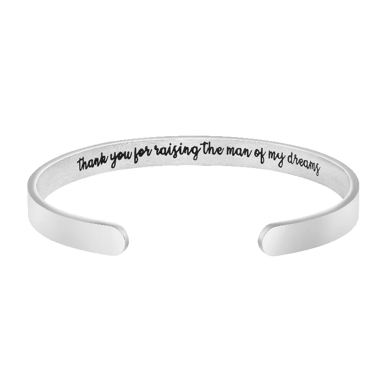 Stackable Women's Cuff Bracelets in Different Sizes and Materials for Layered StylingThank You for Raising the Man of My Dreams Hidden Message Cuff Bracelet