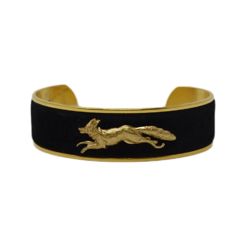 Women's Cuff Bracelets with Personalized Initials or Names for a Customized GiftBlack Velvet Running Fox Cuff Bracelet