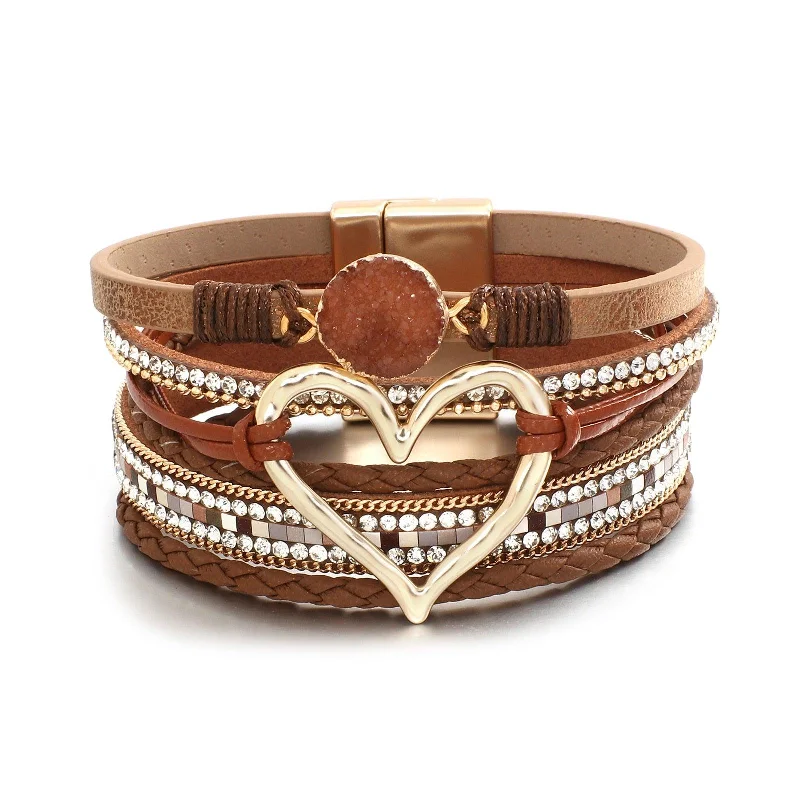 Gold - Plated Women's Cuff Bracelets with Precious Gemstone Inlays for Luxury and Elegance'Dalgu' Heart Charm Cuff Bracelet - brown