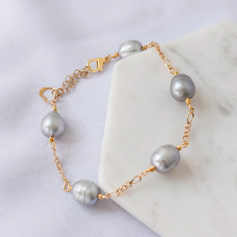 Boho - Style Bangle Bracelets with Feather and Bead EmbellishmentsSylvia -Natural Silver Pearl Bracelet