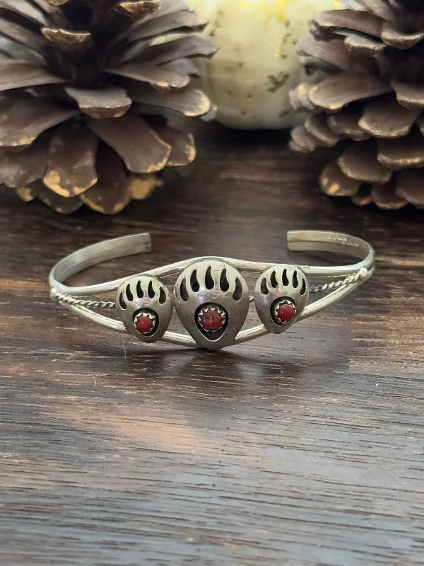 Wooden Women's Cuff Bracelets with Carved Motifs for a Natural and Artistic LookNavajo Made Red Coral & Sterling Silver Cuff Bracelet