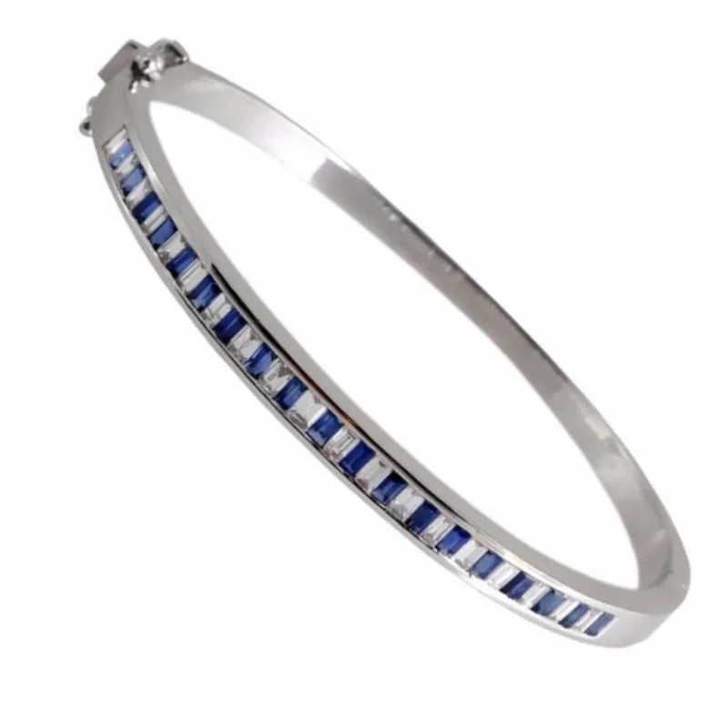 Boho - Style Bangle Bracelets with Feather and Bead Embellishments18K White Gold Diamond Bangle