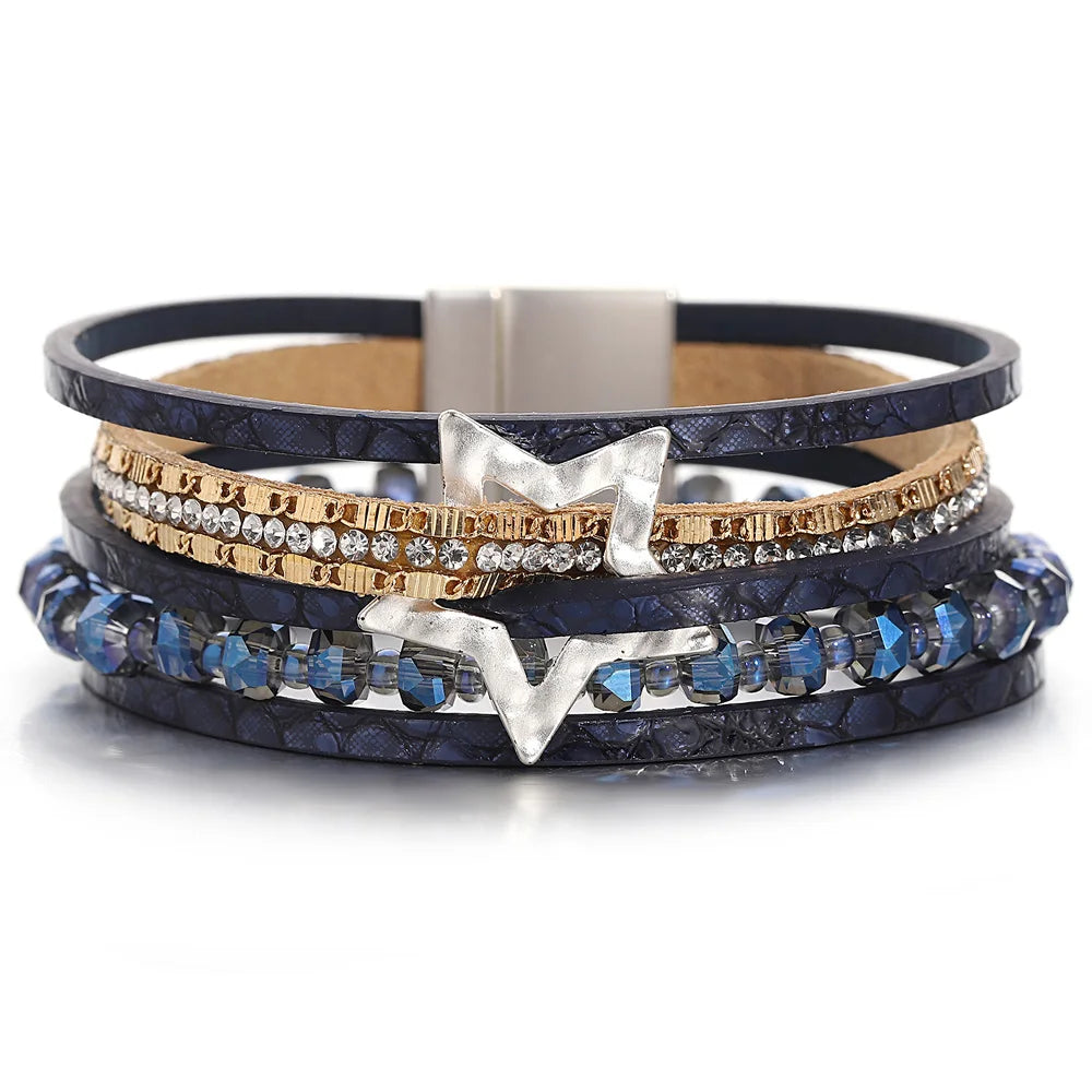 Women's Cuff Bracelets with Hamsa Hand Charms for Protection and Good Luck'Jiemba' Star Charm Cuff Bracelet - blue