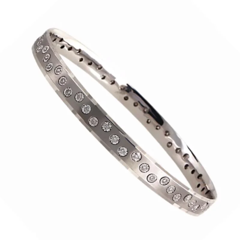 Stretch Bangle Bracelets with Elastic Cord for a Comfortable Fit18K White Gold Diamond Bangle