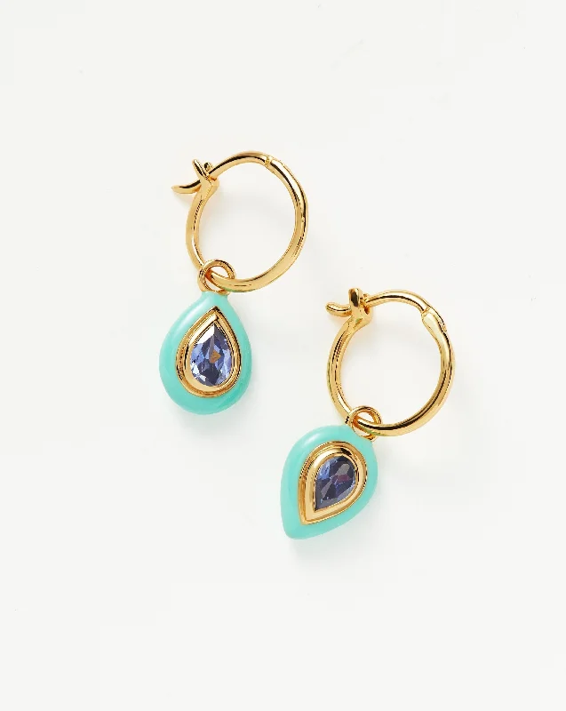 Minimalist hoop earringsEnamel & Stone Droplet Charm Mini Hoop Earrings | 18k Gold Vermeil/Blue Cubic Zirconia