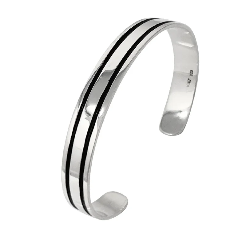 Unisex Bangle Bracelets with Abstract Artwork for a Unique StatementSterling Silver Double Lines Cuff Bangle for Men