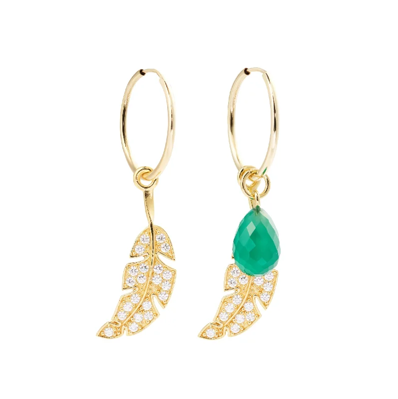 Personalized hoop earringsLeaf & Drop Gold Vermeil Hoops w. Green Onyx